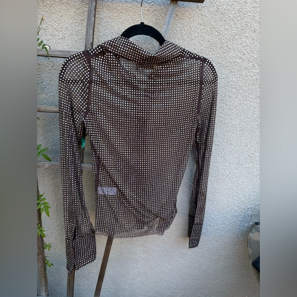 Monse Crystal Embellished Button-Up Shirt in Teak/ Silver New with Tags! - Picture 12 of 12
